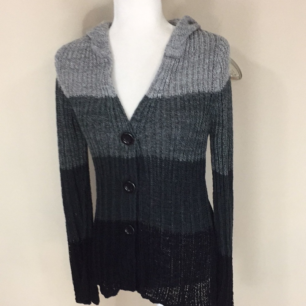 Debbie Morgan Gray and Black Button Up Cardigan.  Size Small